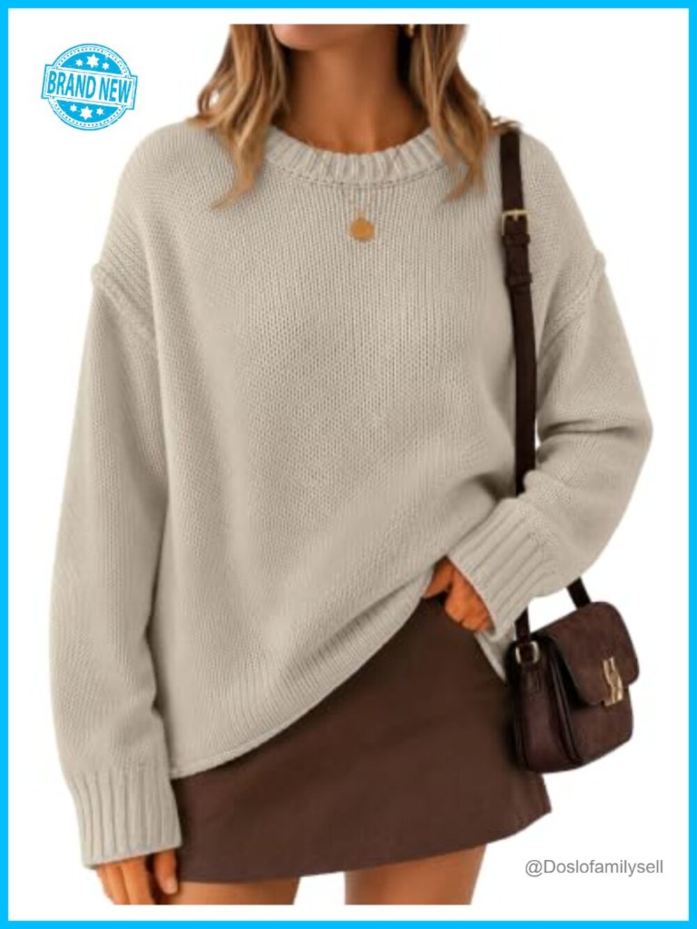 Womens Oversized Chunky Knit Crewneck Long Sleeve Pullover Sweater